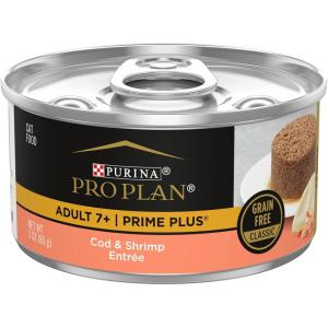 imagePurina Pro Plan Grain Free Senior Wet Cat Food Pate SENIOR Prime Plus Cod ampamp Shrimp Entree  Pack of 24 3 oz PullTop CansCod Shrimp