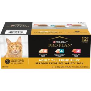 imagePurina Pro Plan Grain Free Senior Wet Cat Food Pate SENIOR Prime Plus Cod ampamp Shrimp Entree  Pack of 24 3 oz PullTop CansVariety Pack