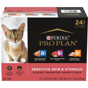 imagePurina Pro Plan Sensitive Skin and Stomach Wet Cat Food Variety Pack Sensitive Skin and Stomach Entrees  Pack of 24 3 oz Cans