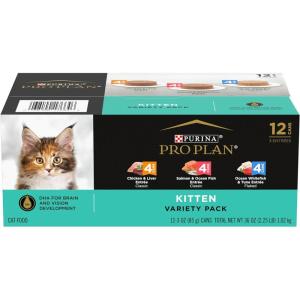 imagePurina Pro Plan Wet Kitten Food Pate Salmon and Ocean Fish Entree  Pack of 24 3 oz PullTop CansVariety Pack  12 ct 2