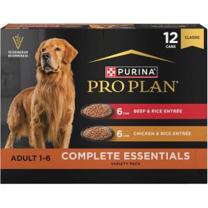 imagePurina Pro Plan Complete Essentials Wet Dog Food Chicken and Rice Entree and Beef and Rice Entree Variety Pack  Pack of 12 13 oz Cans13 Ounce Pack of 12