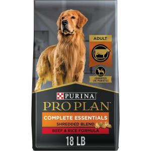 imagePurina Pro Plan High Protein Dog Food With Probiotics for Dogs Shredded Blend Chicken ampamp Rice Formula  18 lb BagBeef  Rice