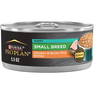 imagePurina Pro Plan Puppy Small Breed Chicken and Brown Rice Entree Wet Dog Food for Small Dogs  Pack of 24 55 oz Cans