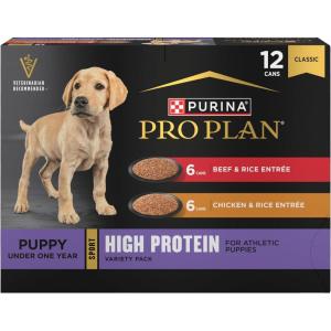 imagePurina Pro Plan Sport High Protein Wet Puppy Food Beef and Rice Entree and Chicken and Rice Entree Variety Pack  Pack of 12 13 oz Cans