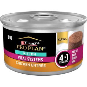 imagePurina Pro Plan Vital Systems Chicken Entree Wet Kitten Food 4in1 Muscles Brain Immune and Bone  Pack of 24 3 oz Cans