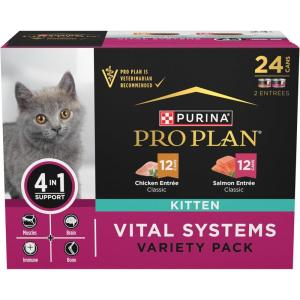 imagePurina Pro Plan Vital Systems Chicken and Salmon Entree Wet Kitten Food Variety Pack 4in1 Muscles Brain Immune and Bone  Pack of 24 3 oz Cans3 Ounce Pack of 24