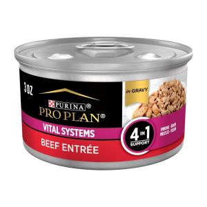 imagePurina Pro Plan Wet Cat Food Vital Systems Chicken Entree in Wet Cat Food Gravy 4in1 Immune Brain Muscle and Vision  Pack of 24 3 oz CansBeef