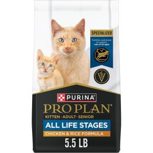 imagePurina Pro Plan All Life Stages High Protein Cat Food Chicken and Rice Dry Kibble 55 Pound Pack of 11 Count Pack of 1
