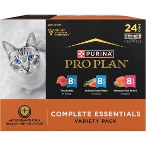 imagePurina Pro Plan High Protein Cat Food Complete Essentials Wet Cat Food Seafood Favorites Variety Pack 3 Ounce Pack of 24