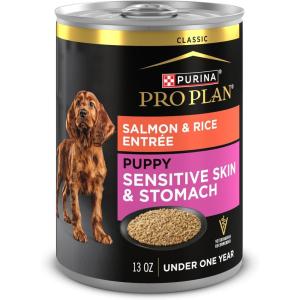imagePurina Pro Plan Puppy Classic Wet Dog Food for Sensitive Stomach with Salmon and Rice  Pack of 12 12 ct Cans