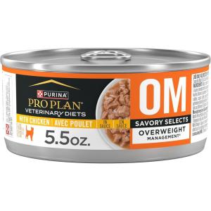 imagePro Plan Veterinary Diets Purina OM Overweight Management Savory Selects with Chicken Feline Formula Wet Cat Food  Pack of 24 55 oz Cans