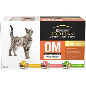 imagePro Plan Veterinary Diets Purina OM Savory Selects Wet Cat Food Variety Pack  Pack of 24 55 oz Cans